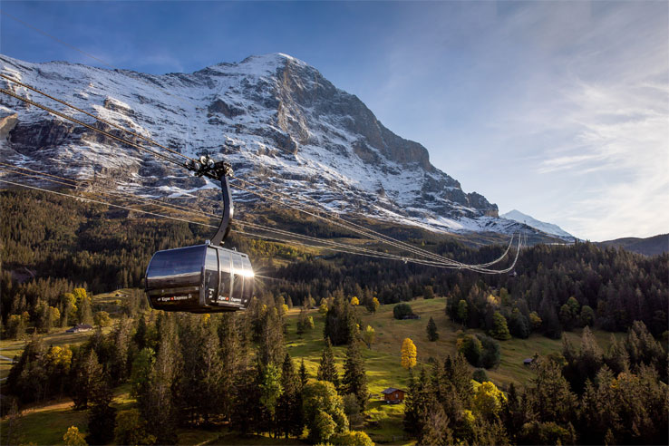 The Eiger Express passes by the north face of the mountain